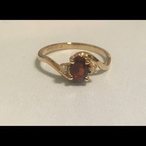 New Genuine Diamond & Garnet Three Stone Ring